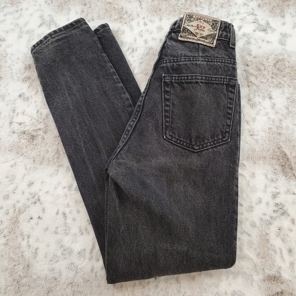 90s Express Jeans Size 1 EXP No 4 High Rise Tapered Leg Black Denim USA Made VTG